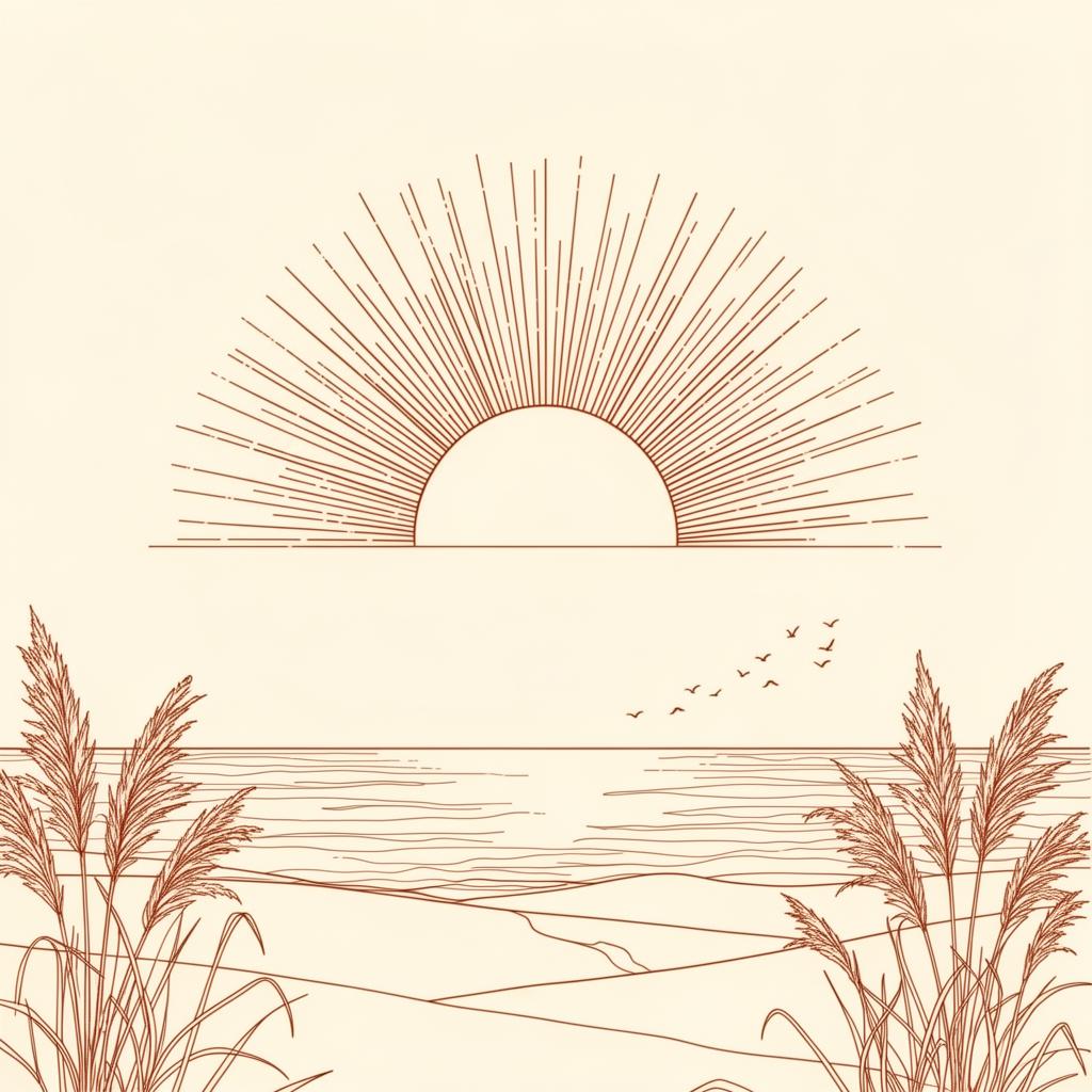 Sketched palm tree and beach archway at the resort